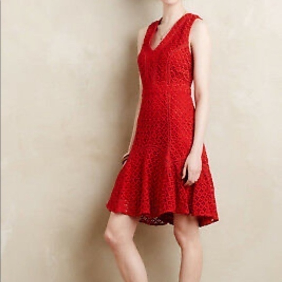 SAM & Soni Anthropologie red crochet lace dress size 2 - Picture 2 of 7
